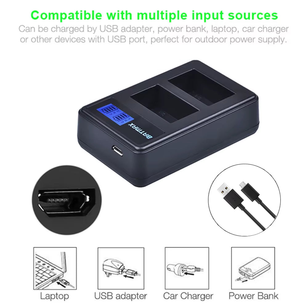 2000Mah NP-FW50 NP FW50 Camera Battery + LCD USB Dual Charger for Sony Alpha A6500 A6300 A6000 A5000 A3000 NEX-3 A7R Zv-E1