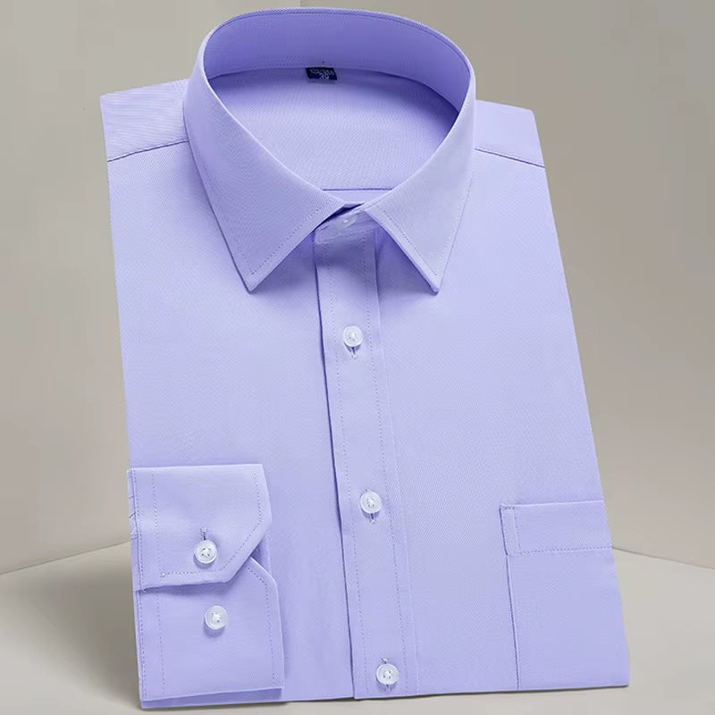 Men'S Classic Long Sleeve Standard-Fit Dress Shirts Formal Business Social Simple Basic Design White Work Office Casual Shirt