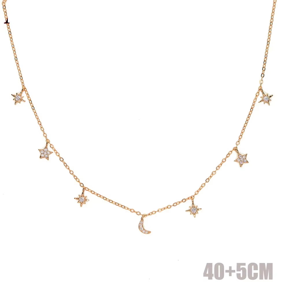925 Sterling Silver Clear CZ Station Multi Charm Choker Fashion Delicate Dainty Disco Dots Drip Drop Pendant Necklace for Women