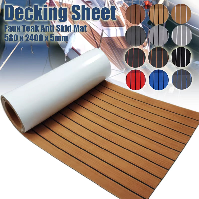 580X2400X5Mm EVA Foam Faux Teak Boat Decking Mat Brown Deck Sheet Yacht Flooring anti Skid Mat Self Adhesive Vehicle Pad