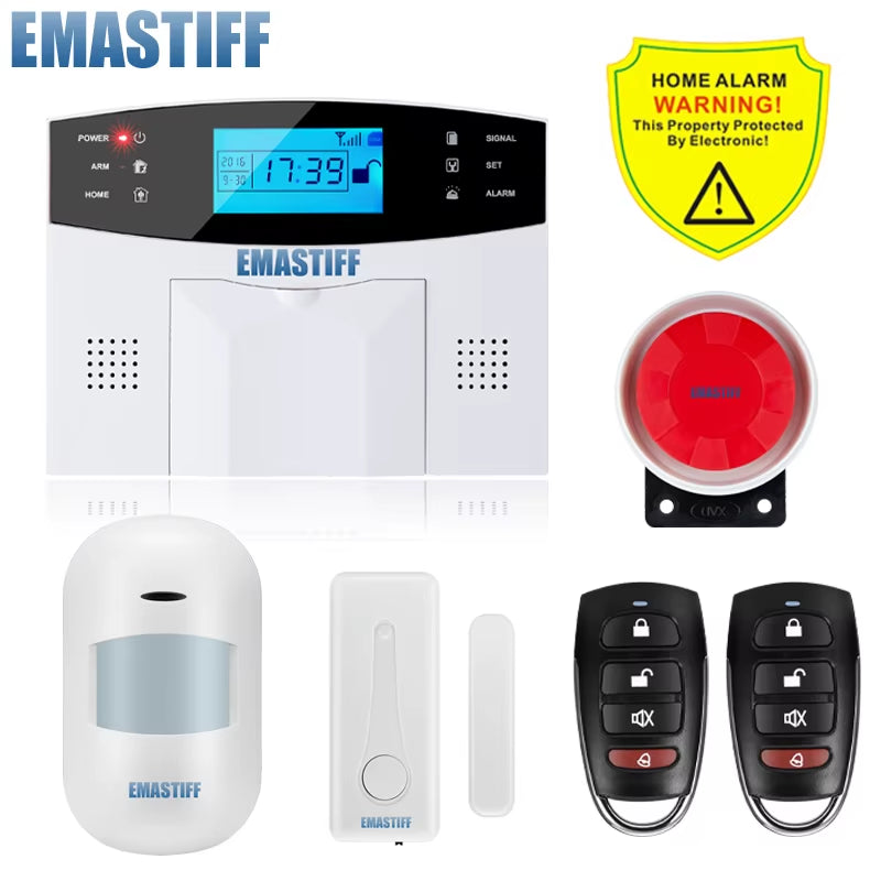 NEW 433Mhz Door Gap Sensor PIR Motion Detector Wireless LCD GSM SIM Card House Security Alarm System Smoke Security Alarm