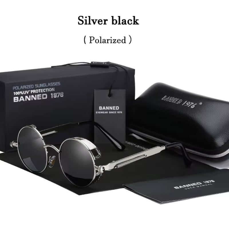 2020 Retro round Metal HD Polarized Punk Steampunk Sunglasses for Women Men,Vintage Sun Glasses Oculos De Sol Meminino Masculino