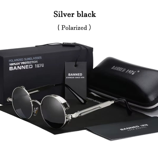 2020 Retro round Metal HD Polarized Punk Steampunk Sunglasses for Women Men,Vintage Sun Glasses Oculos De Sol Meminino Masculino