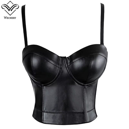 Women Leather Corset Top Crop Bustier Gothic Bra Push up Bodice Sexy Lingerie Corselet Party Short Camis plus Size 6XL
