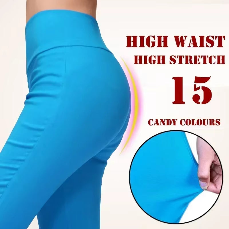 15 Candy Colour Women 5XL 6XL High Waist Stretch Pencil Pants Skinny Casual Cotton Leggings Female Trousers