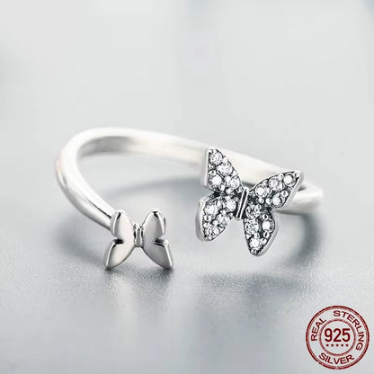 Hot Sale 925 Sterling Silver Dazzling CZ Butterfly Open Finger Ring for Women Fashion Sterling Silver Jewelry Gift SCR087