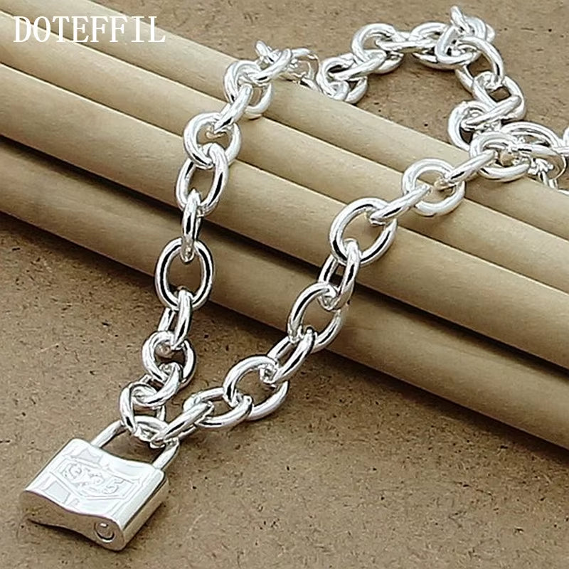 925 Sterling Silver Square Lock Pendant Necklaces 18 Inches Chain for Women Lovers Wedding Party Jewelry
