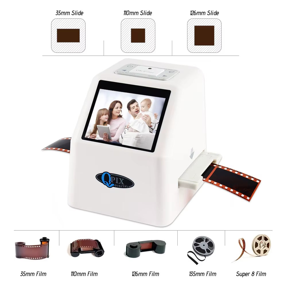 QPIX 22 MP 35Mm Portable Film Scanners 135 110 126KPK Super 8 Negative Slide Holder Photo Scanner Film Digital Converter