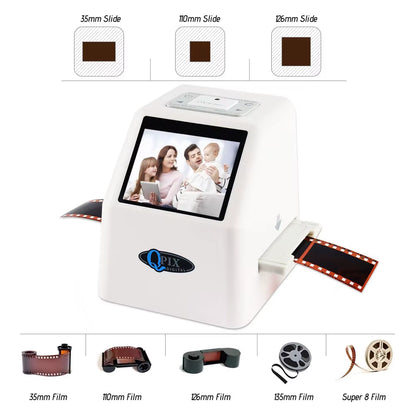 QPIX 22 MP 35Mm Portable Film Scanners 135 110 126KPK Super 8 Negative Slide Holder Photo Scanner Film Digital Converter