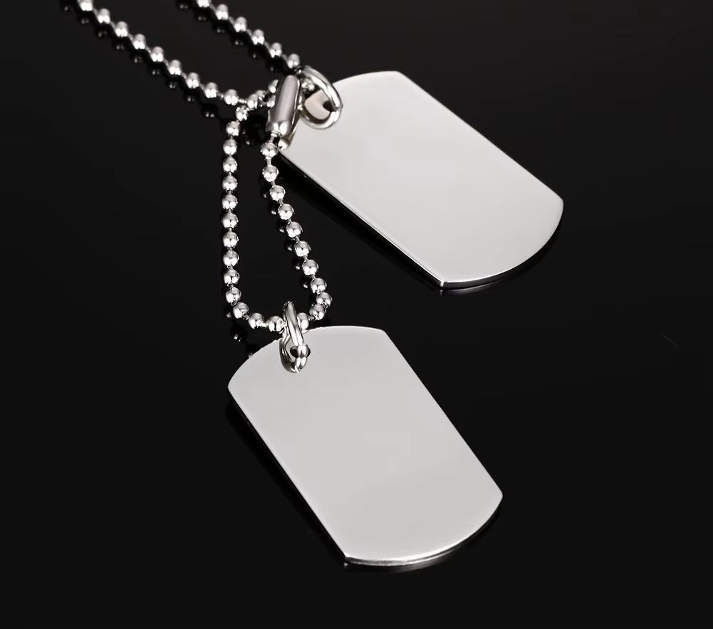 Stainless Steel Double Dog Tag Necklace for Men High Polished Pendant ID Men Jewelry 24" Chain Necklace