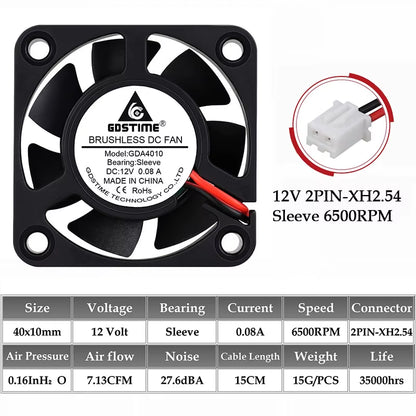 2Pcs  DC 24V 12V 5V 40Mm X 40Mm X 10Mm 2-Pin Ball Bearing Computer PC Case Cooling Fan 4010