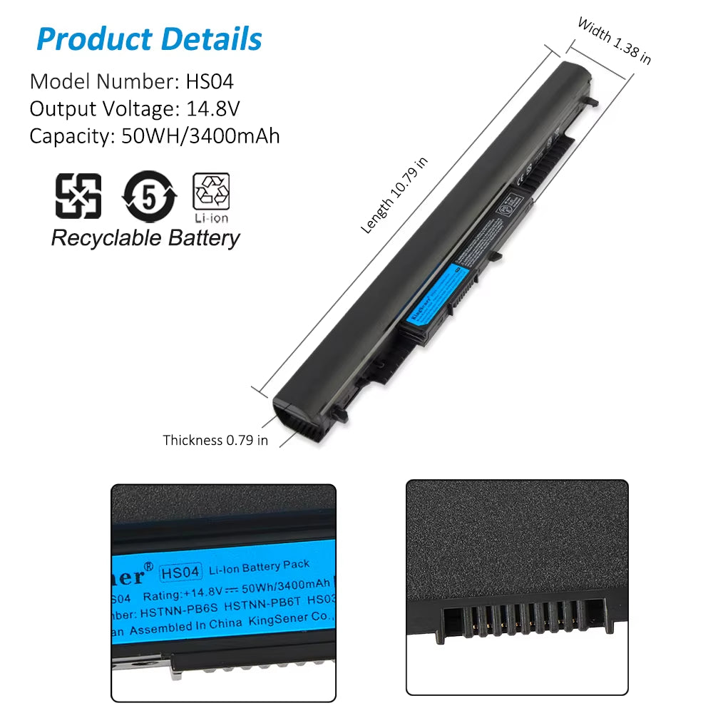 Kingsener HS04 3400Mah Laptop Battery for  240 245 250 255 G4 HSTNN-LB6U HSTNN-LB6V HSTNN-PB6S 807611-831 807957-001 HS03 HS04