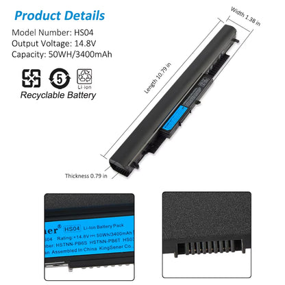 Kingsener HS04 3400Mah Laptop Battery for  240 245 250 255 G4 HSTNN-LB6U HSTNN-LB6V HSTNN-PB6S 807611-831 807957-001 HS03 HS04