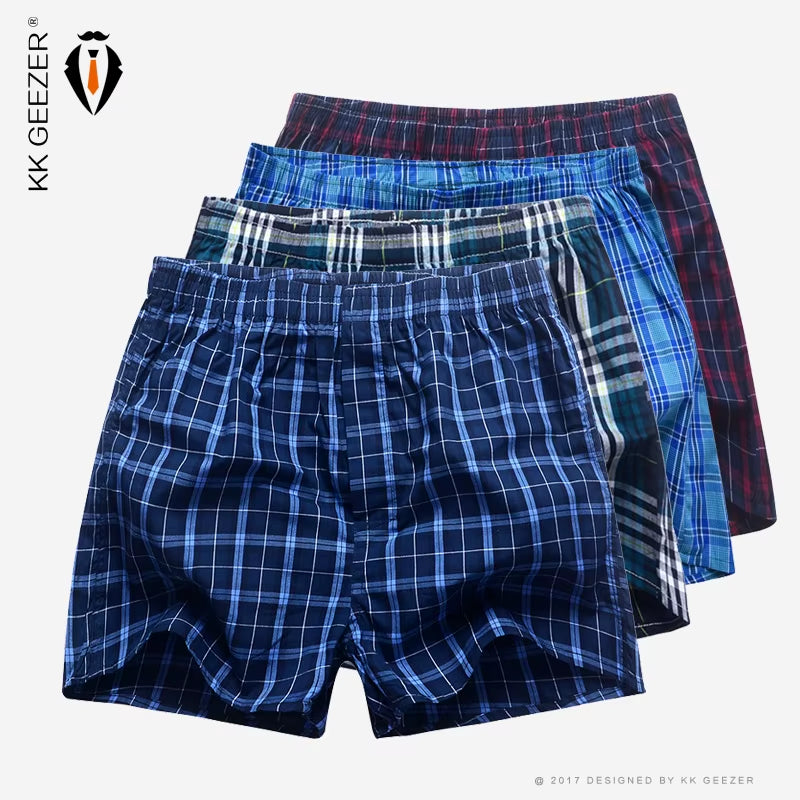 4 Pcs/Lot Men Plaid Underpants Boxers 100% Cotton Shorts Underwear Male High Quality Loose Comfortable Sleep Bottoms Panties