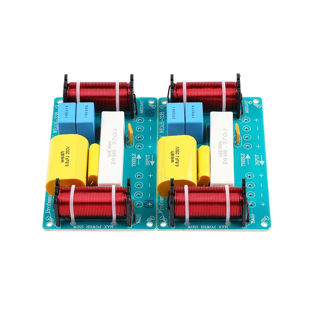 2Pcs Speaker 3 Way Audio Frequency Divider Treble + Midrange + Bass Crossover Speakers Filter for 8Inch Speaker DIY