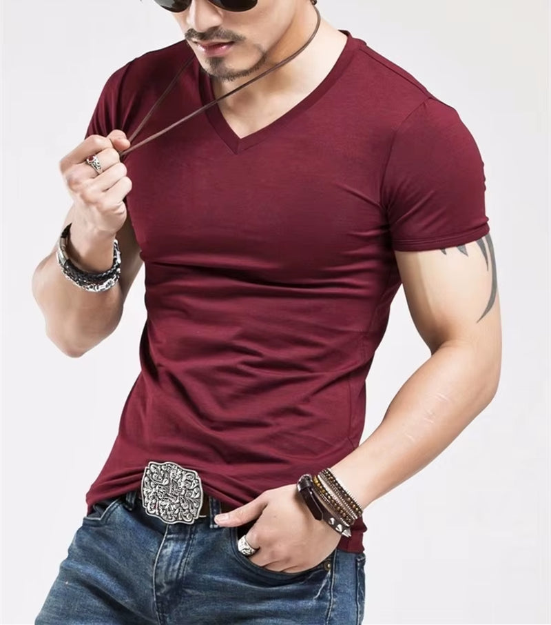 2025  Brand New Men T Shirt 10 Colors Fitness Mens T-Shirts V Neck Man T-Shirt for Male Clothing Tshirts S-5XL Tops Tees