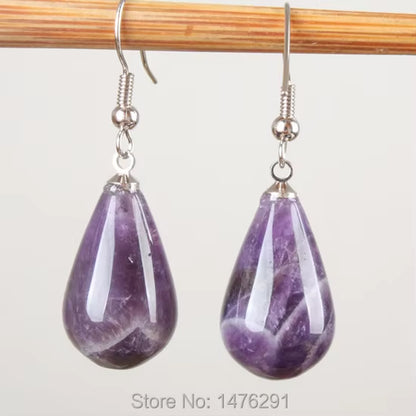 13X22MM Obsidian Clear Quartz Lapis Lazuli Rose Pink Quartz Opal Obsidian Drop Cone Bead Hook Dangle Earrings 1Pair