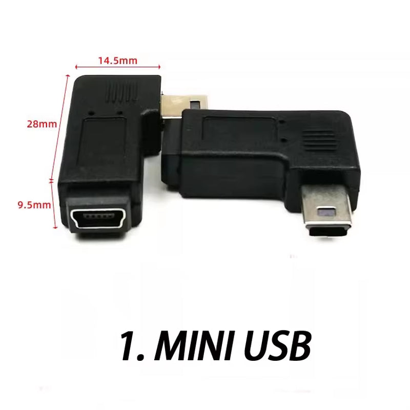 90 Degree Left & Right Angled Mini USB 5Pin Female to Micro USB Male Data Sync Adapter Plug Micro USB to Mini USB Connector