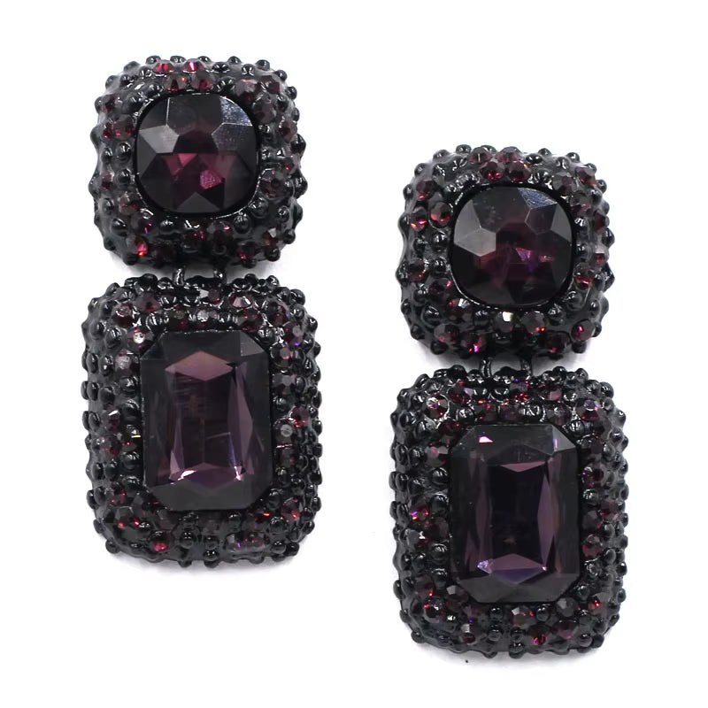 Luxury Blue Crystal Square Dangle Earrings for Women Europe Style Noble Elegant Banquet Party Jewelry Accessories 2024 New