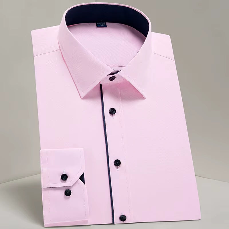 Men'S Classic Long Sleeve Standard-Fit Dress Shirts Formal Business Social Simple Basic Design White Work Office Casual Shirt