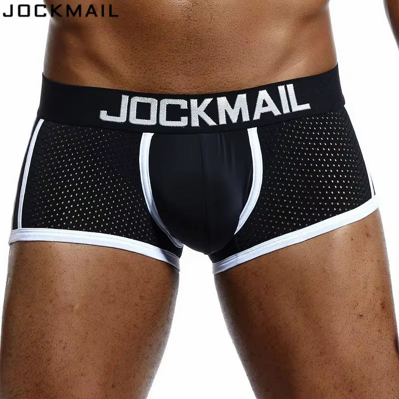 Brand Men Mesh Underwear Boxers Calzoncillos Hombre Gay Sleepwear Cueca Boxer Breathable Crotch Male Panties Shorts