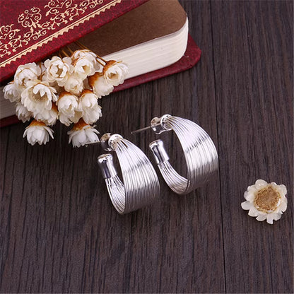 925 Sterling Silver Smooth Multi-Line Stud Earrings for Woman Wedding Engagement Fashion Party Charm Jewelry