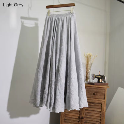 Women'S Elegant High Waist Linen Maxi Skirt 2023 Summer Ladies Casual Elastic Waist 2 Layers Skirts Saia Feminina 20 Colors SK53