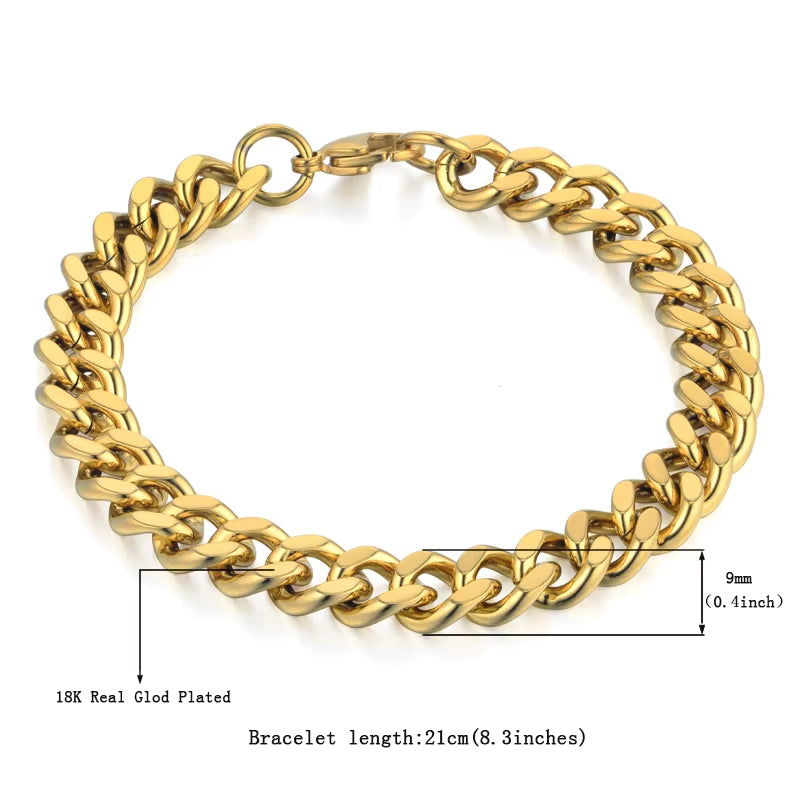 Mens 316L Stainless Steel Male Bracelet Wholesale Braslet Gold Silver Color Braclet Chunky Cuban Chain Link Bracelet for Man