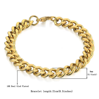 Mens 316L Stainless Steel Male Bracelet Wholesale Braslet Gold Silver Color Braclet Chunky Cuban Chain Link Bracelet for Man
