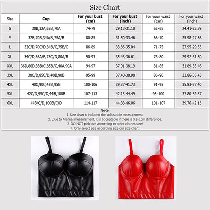 Women Leather Corset Top Crop Bustier Gothic Bra Push up Bodice Sexy Lingerie Corselet Party Short Camis plus Size 6XL