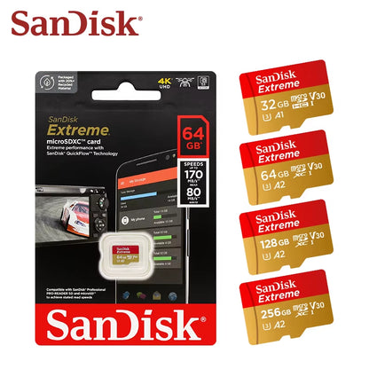 Micro SD Card Original Extreme A2 V30 U3 SDXC Flash 32GB 64GB 128GB 256GB Microsd Card 190Mb/S TF Card for Phone Tablet