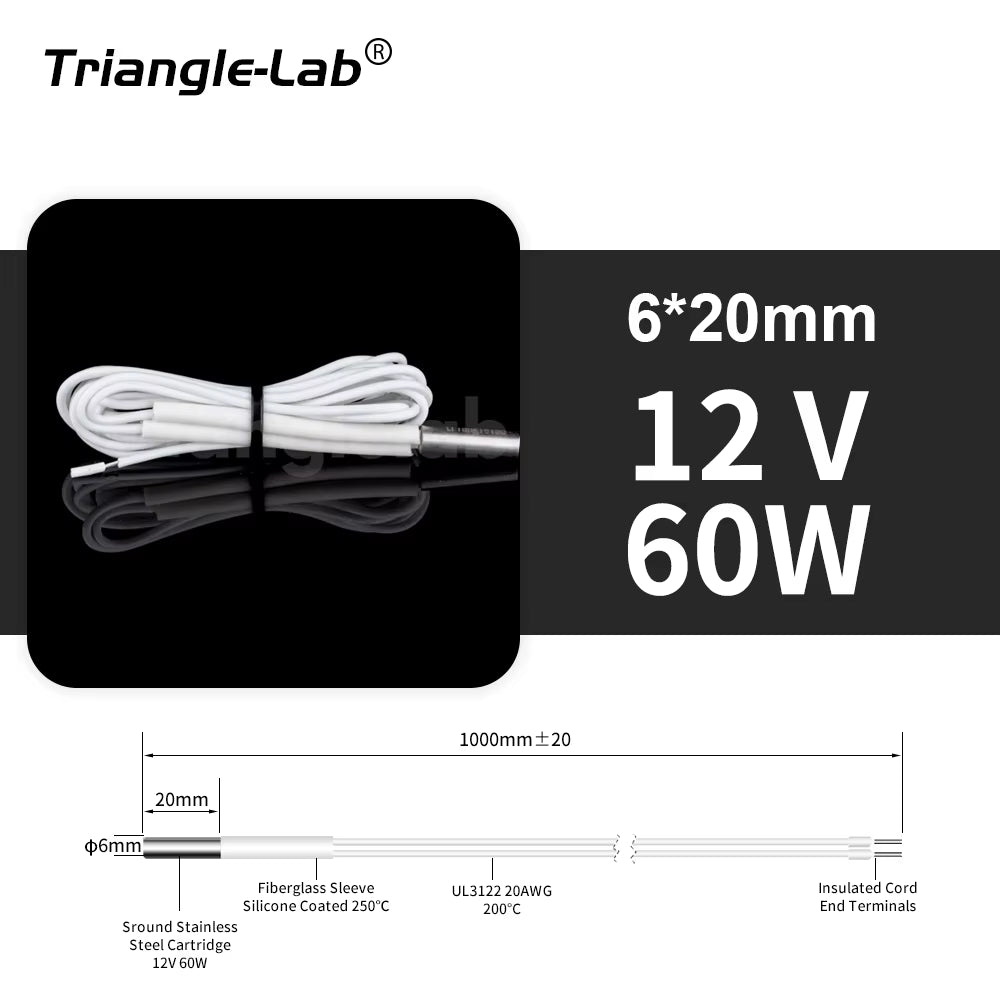Trianglelab 3D Printer 6*20MM 12V/24V 40W Heater Cartridge with 100CM Cable for 3D Printer for PT100 HOTEND Volcano MK8 MK9