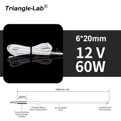 Trianglelab 3D Printer 6*20MM 12V/24V 40W Heater Cartridge with 100CM Cable for 3D Printer for PT100 HOTEND Volcano MK8 MK9