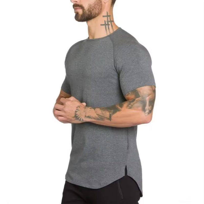 Brand Gym Clothing Fitness T Shirt Men Fashion Extend Hip Hop Summer Short Sleeve T-Shirt Cotton Bodybuilding Muscle Tshirt Man