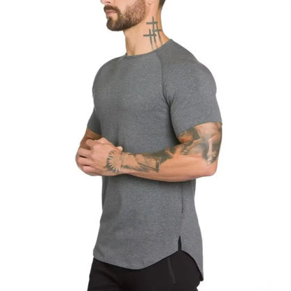 Brand Gym Clothing Fitness T Shirt Men Fashion Extend Hip Hop Summer Short Sleeve T-Shirt Cotton Bodybuilding Muscle Tshirt Man