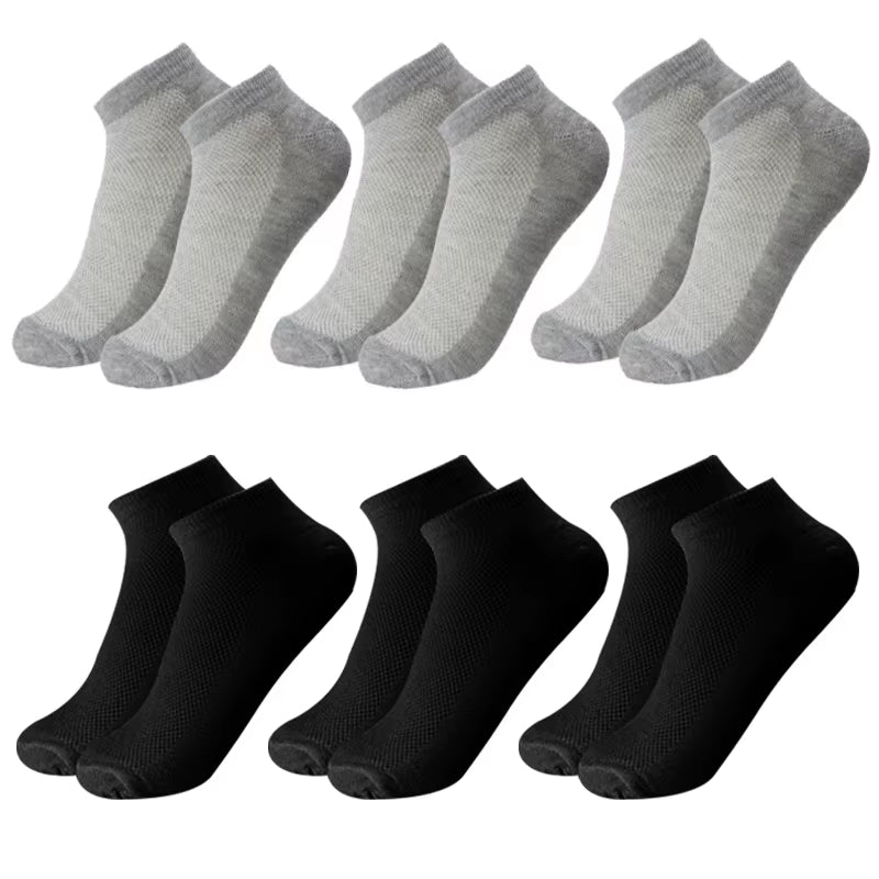 6 Pairs Breathable Men'S Socks Short Ankle Elastic Solid Color Mesh High Quality Business Unisex Sokken plus Size EU38-47