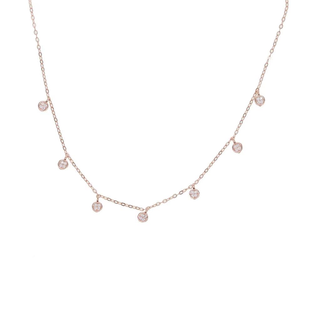 925 Sterling Silver Clear CZ Station Multi Charm Choker Fashion Delicate Dainty Disco Dots Drip Drop Pendant Necklace for Women