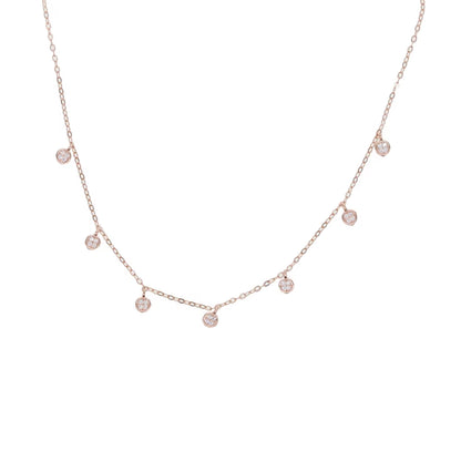 925 Sterling Silver Clear CZ Station Multi Charm Choker Fashion Delicate Dainty Disco Dots Drip Drop Pendant Necklace for Women