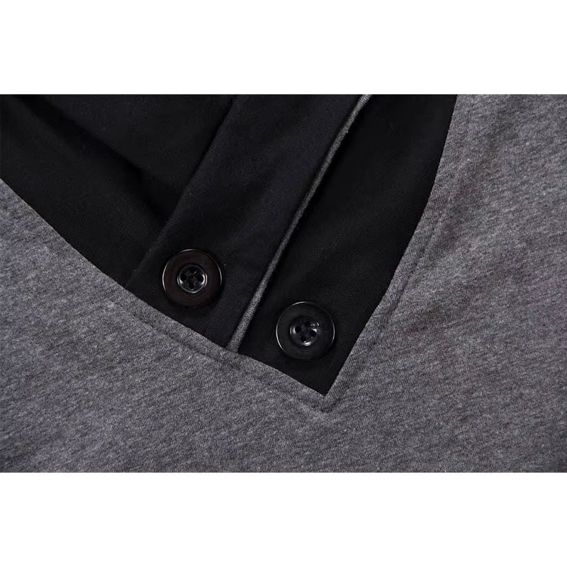 New plus Size Summer Mens T-Shirts Fashion 2025 Slim Short Sleeve Patchwork V Neck Cotton Black T Shirt Men Button Tops & Tees