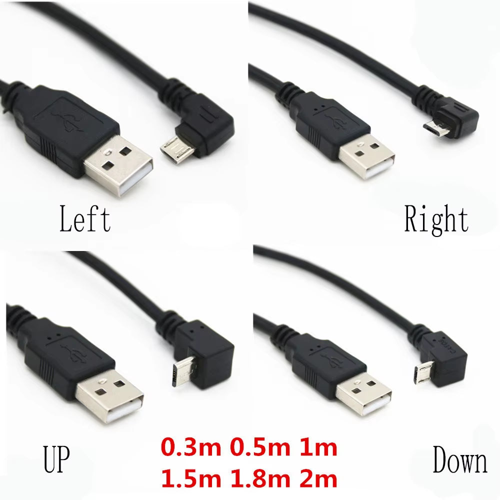 Up & down & Left & Right Angled 90 Degree USB Micro USB Male to USB Male Data Charge Connector Cable 25Cm 50Cm for Tablet 5Ft 1M