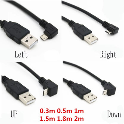 Up & down & Left & Right Angled 90 Degree USB Micro USB Male to USB Male Data Charge Connector Cable 25Cm 50Cm for Tablet 5Ft 1M