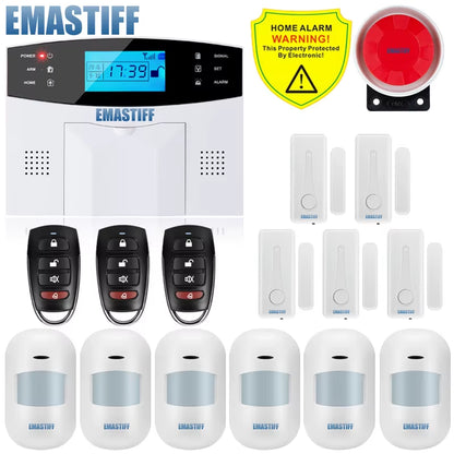 NEW 433Mhz Door Gap Sensor PIR Motion Detector Wireless LCD GSM SIM Card House Security Alarm System Smoke Security Alarm