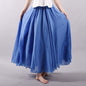 Women'S Elegant High Waist Linen Maxi Skirt 2023 Summer Ladies Casual Elastic Waist 2 Layers Skirts Saia Feminina 20 Colors SK53