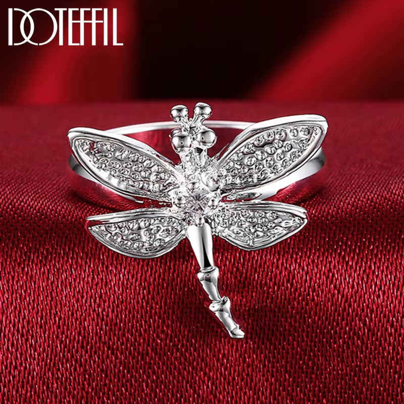 925 Sterling Silver Dragonfly Ring for Women Wedding Engagement Party Fashion Charm Jewelry