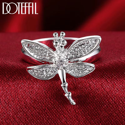 925 Sterling Silver Dragonfly Ring for Women Wedding Engagement Party Fashion Charm Jewelry