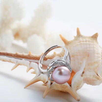 925 Sterling Silver Jewelry on Sale Big Natural Pearl Rings for Women Stone Ring Adjustable White/Pink/Purple Pearl