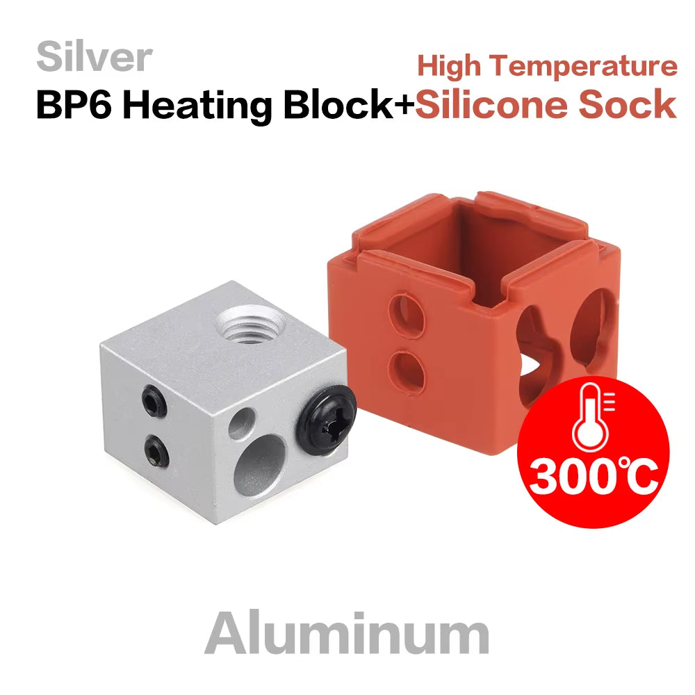 Aluminium Heat Block for J-Head Extruder Hotend 3D Printers High Temp Silicone Socks Parts BP6 Heating Block Accessories