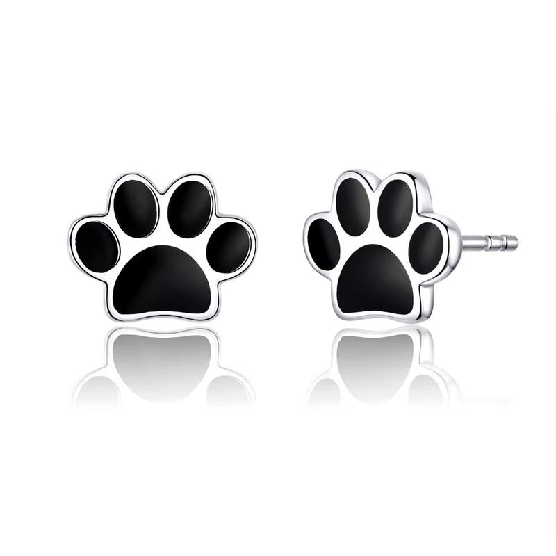 925 Sterling Silver Animal Paw Dog Cat Footprints Stud Earrings for Women Valentine'S Day Gift SCE407