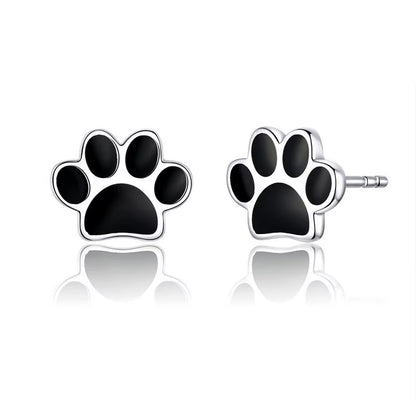 925 Sterling Silver Animal Paw Dog Cat Footprints Stud Earrings for Women Valentine'S Day Gift SCE407