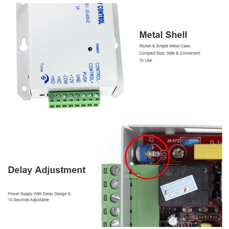 Access Control Power Supplier Transformer DC 12V 3A Door System Switch AC 110~240V Delay Time Max 15S High Quality Control